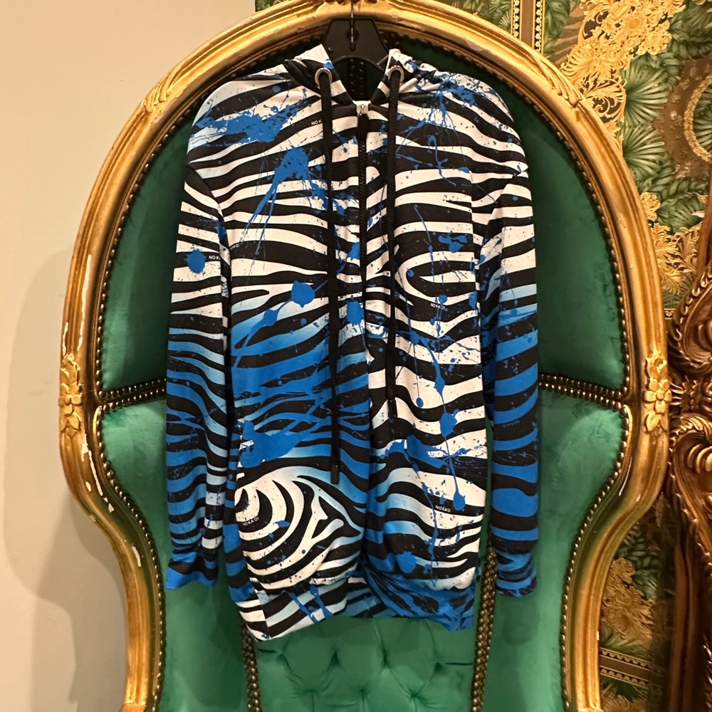 No Ka Oi Blue and Black Striped Hoodie, Size XS, Never Worn